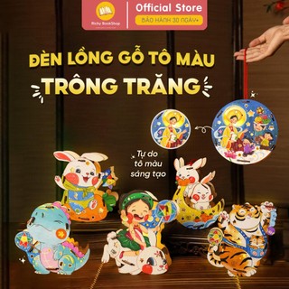 Đèn lồng trung thu DIY, tự tô màu đèn lồng bằng gỗ sáng tạo Lalala baby - Richy bookshop