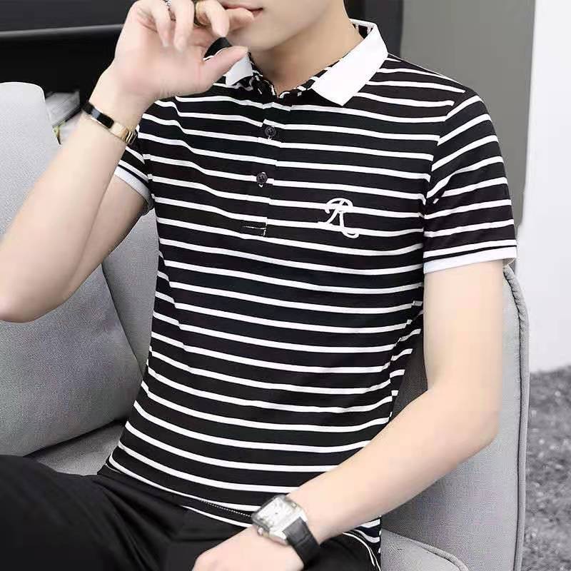 Áo Thun POLO Mỏng Tay Ngắn Kẻ Sọc Thời Trang Hàn Quốc Cho Nam