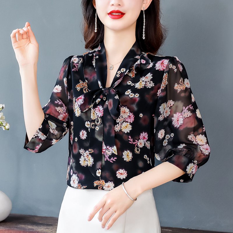 Áo Sơ Mi Chiffon Tay Lỡ 3 / 4 In Họa Tiết Thời Trang Mùa Hè Cho Nữ