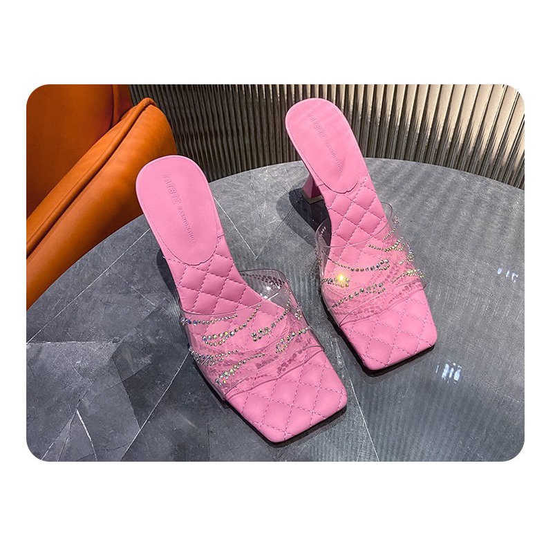 Giày Cao Gót Mũi Vuông Trong Suốt Đính Đá Trang Trí Sang Trọng Thời Trang Cho Nữ