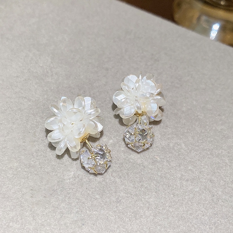 Bông Tai Mạ Bạc Hình Hoa Đính Đá Zircon Thời Trang Hàn Quốc Sang Trọng Cho Nữ