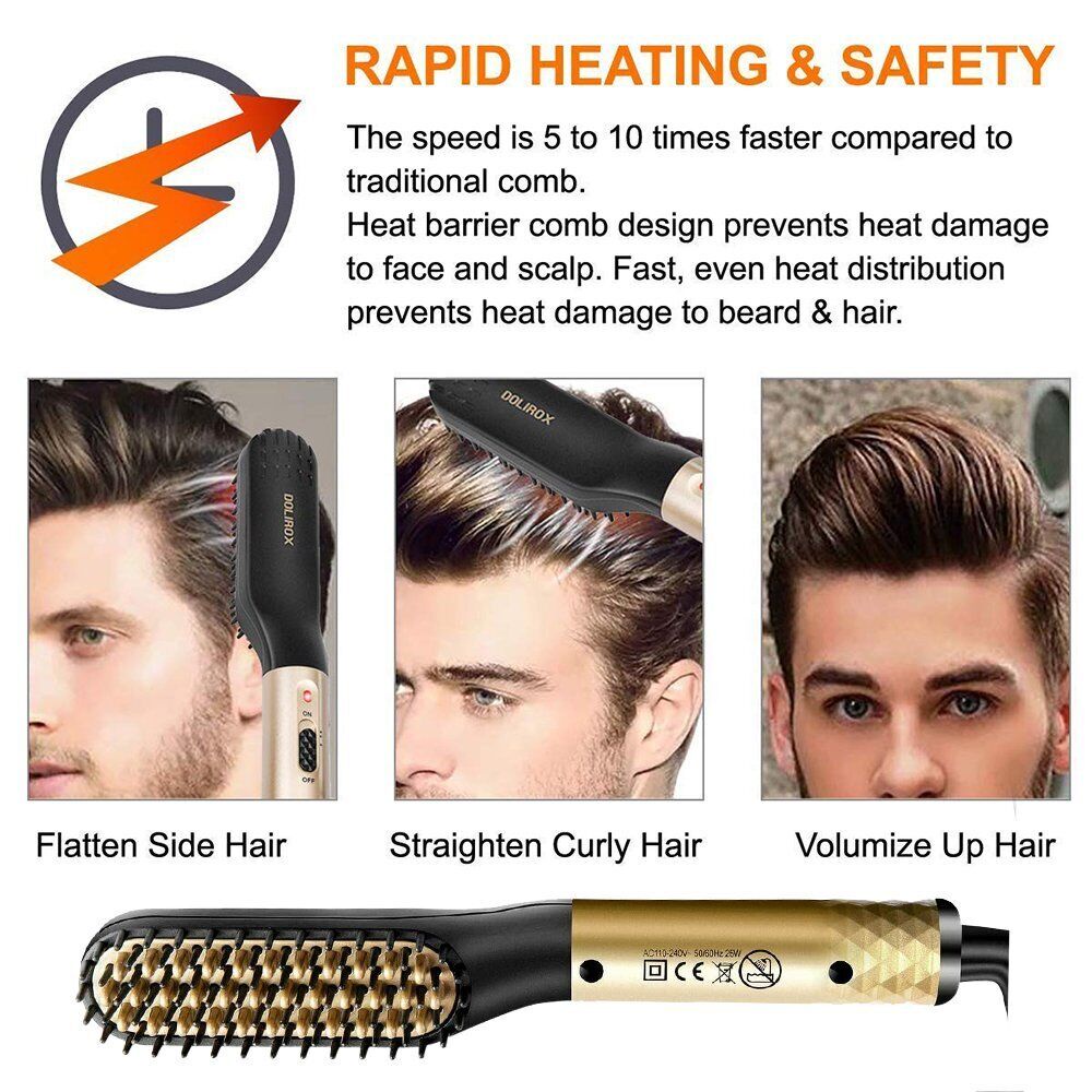 Electric Beard Hair Straightener Quick Heated Brush Straightening Comb Style UK