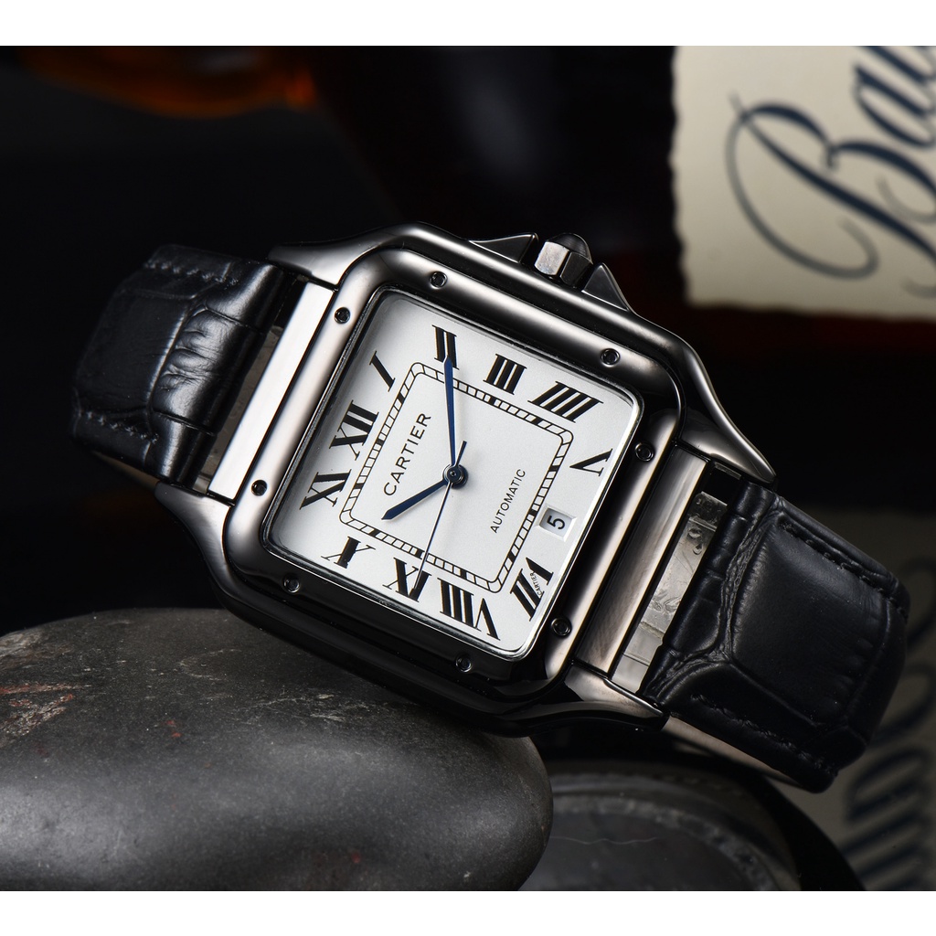 Ca * rtier classic square roman logo đồng hồ nữ thạch anh da mỏng