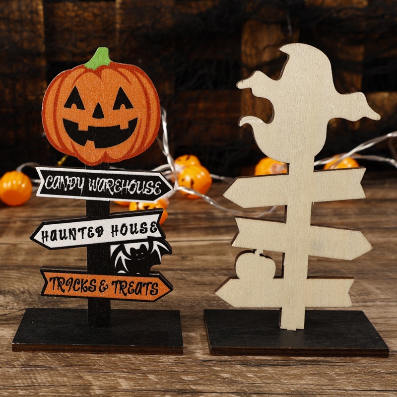 Trick or treat ghost letters plate / halloween pumpkin vertical board / detchable tree shaped table ornament / funny atmosphere decoration