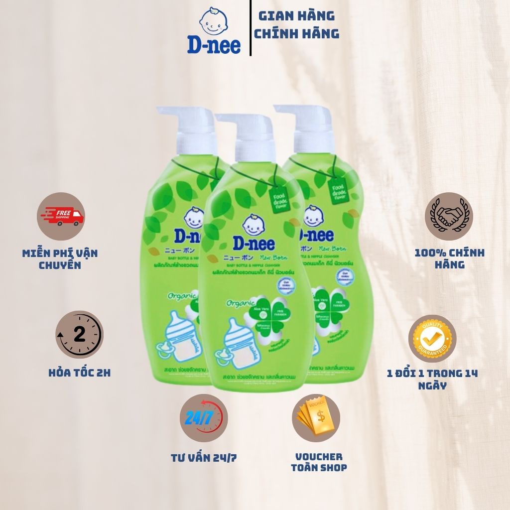 Combo 3 chai Nước Rửa Bình Sữa Dnee Organic Chai 600ml Xanh Lá