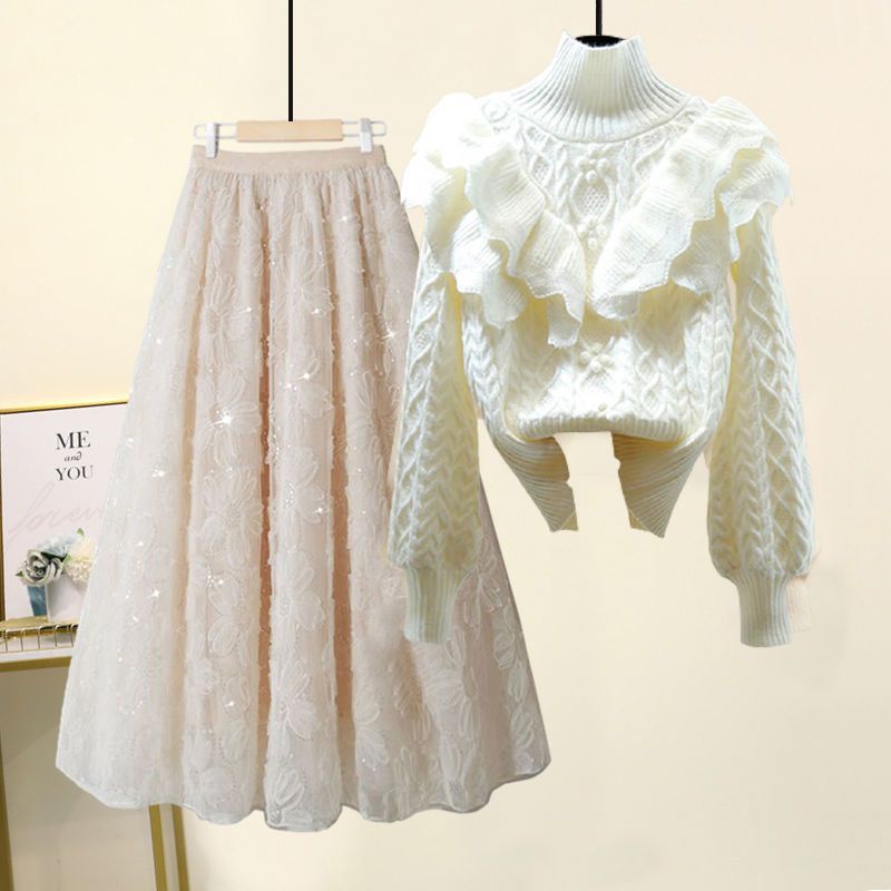 Bộ Áo Sweater Dệt Kim Dáng Ôm Phối Chân Váy Cỡ Lớn Thời Trang Mùa Xuân 2022 Mới Cho Nữ