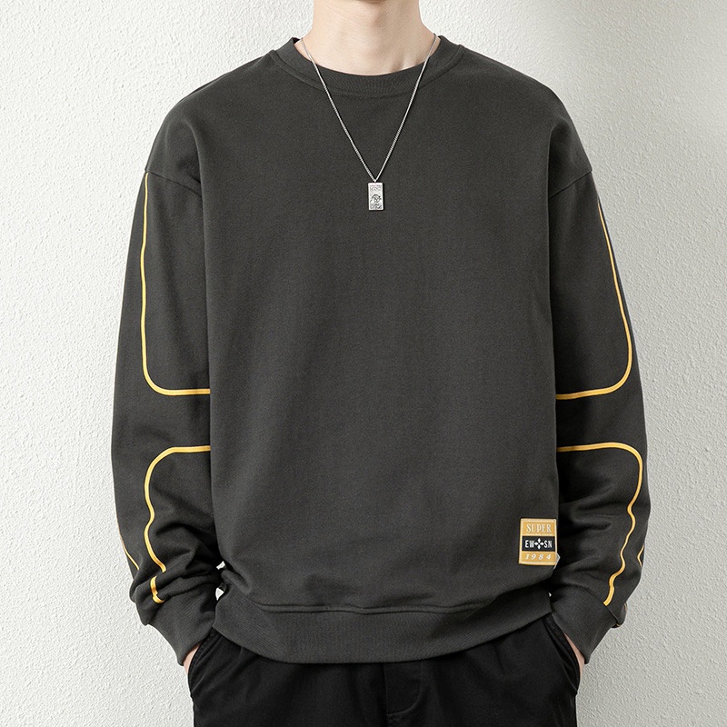 Áo sweater nam HANLU tay dài form rộng đường nét đơn giản phong cách Hong Kong