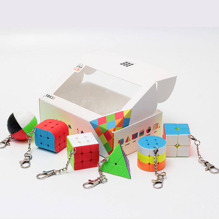 Zcube Mini sáu mảnh 2x2 3x3 hình trụ Magic Ball Key Clasp Funny rắn màu Rubik Cube Đồ chơi