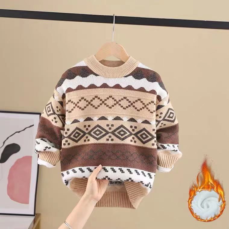 Áo sweater Dệt Kim Phối Nhung Dày Thời Trang Mùa Đông Mới 2023 Cho Bé Trai