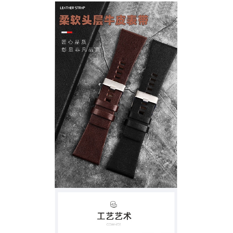 Dây Đeo Đồng Hồ Bằng Da Thật Màu Đen 7396 7391 28mm 30mm Cho Nam & Nữ