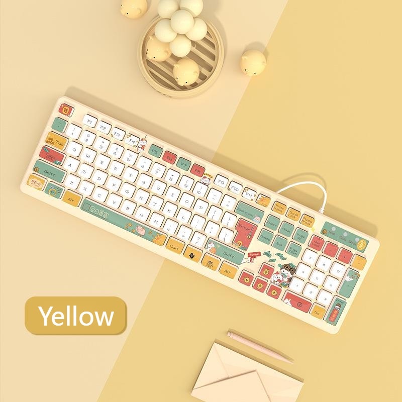 104 key kawaii bàn phím câm có dây máy tính xách tay trò chơi máy tính bàn phím hoạt hình sô cô la