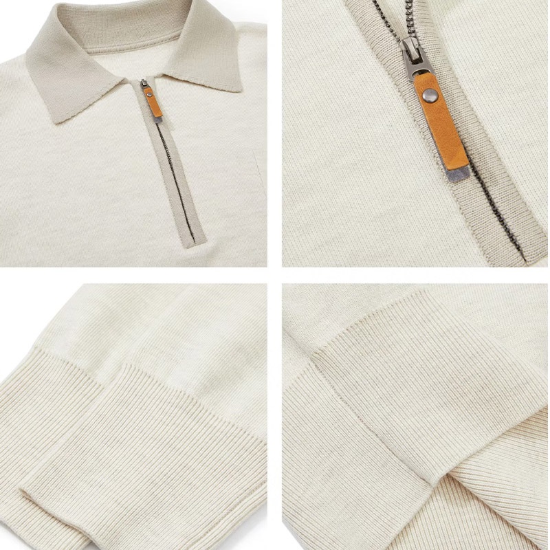 Áo len nam hanlu màu tương phản áo thun polo dệt kim nửa mở ve áo dài tay phong cách nấu chín nhẹ chất lượng cao trên cùng