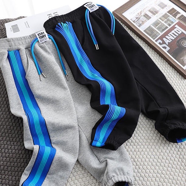 Quần tây nam hợp thời trang và thời trang quần thể thao trẻ em rộng rãi thun mùa xuân và mùa thu quần trẻ em trung và lớn