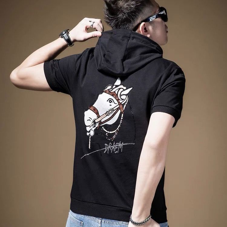 Mũ trùm đầu nam t-shirt in kim cương drawstring t-shirt