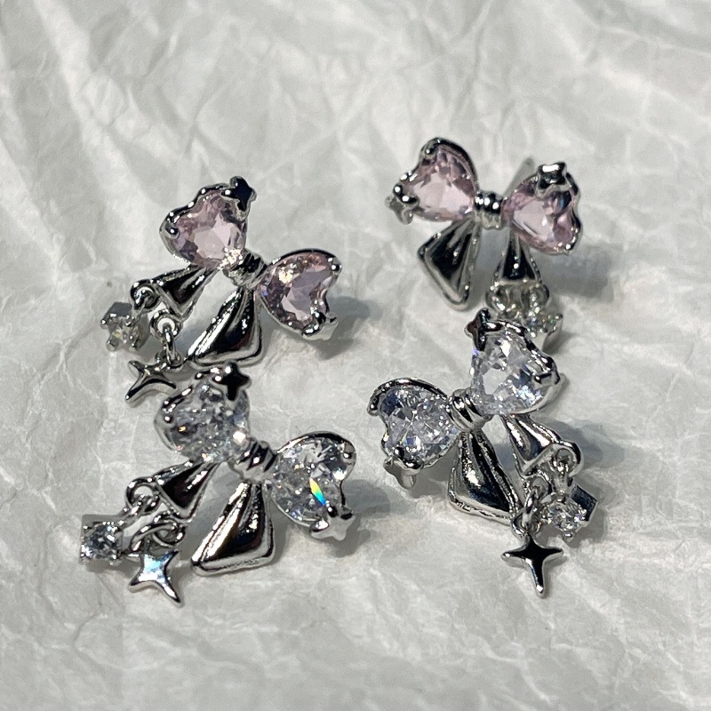 Đôi Bông Tai Hình Nơ Đính Đá zircon Thời Trang Mùa Thu