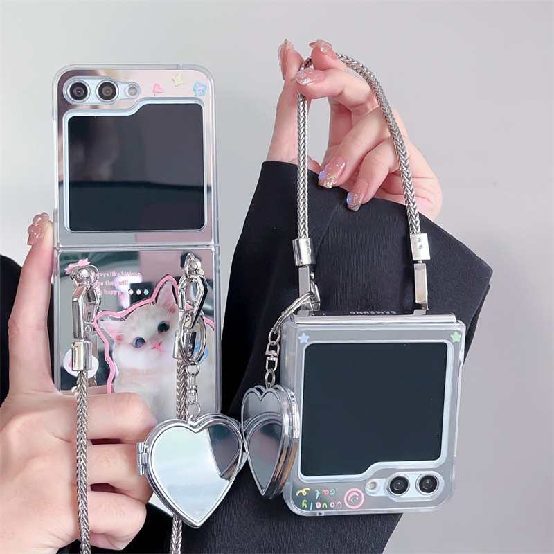 Ốp lưng mặt gương hình mèo dễ thương cho samsung galaxy z flip 5 z flip 4 z flip 3 ốp lưng bảo vệ cho zflip3 zflip4 zflip5 vỏ