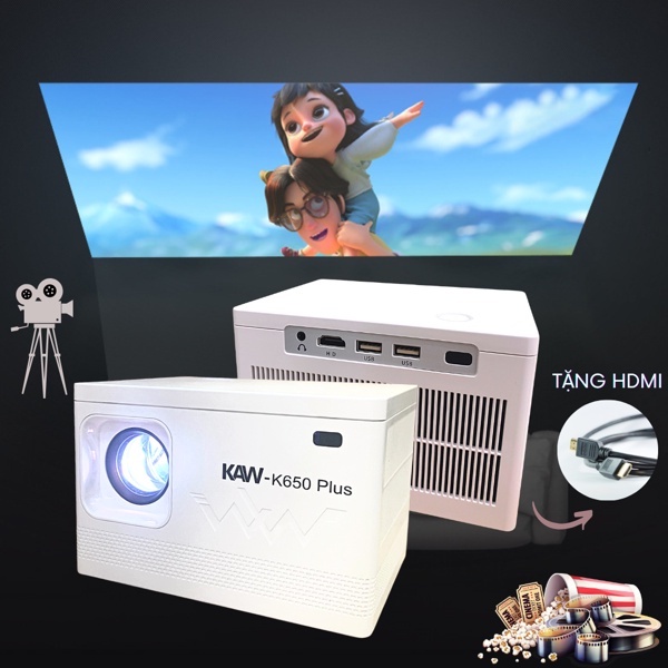 Máy chiếu mini Kaw K650 Plus - Hàng Chính Hãng, Độ Phân Giải 1080P, Âm Thanh Audio Sắc Nét, Bảo hành 1 đổi 1