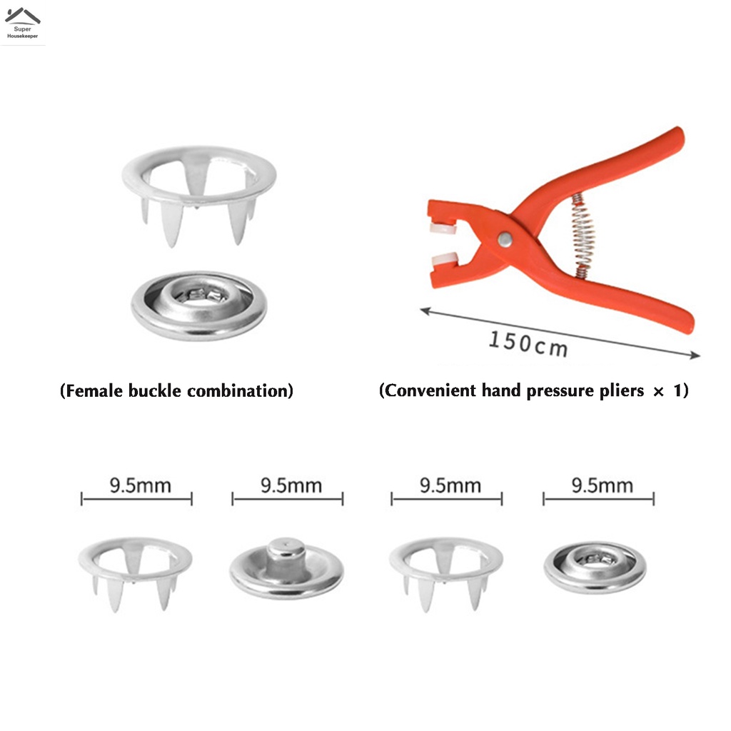 50 bộ nút bấm kim loại 9,5mm bộ công cụ kìm cài đặt khóa năm móng