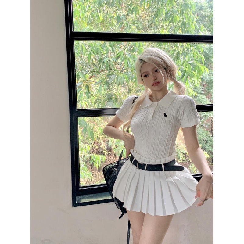 Set chân váy xếp ly sơmi trắng