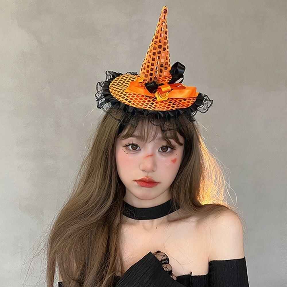 Simpleshop1 vòng cài tóc, mũ phù thủy bằng vải ren sequins, băng đô trang trí tiệc hoạt hình halloween