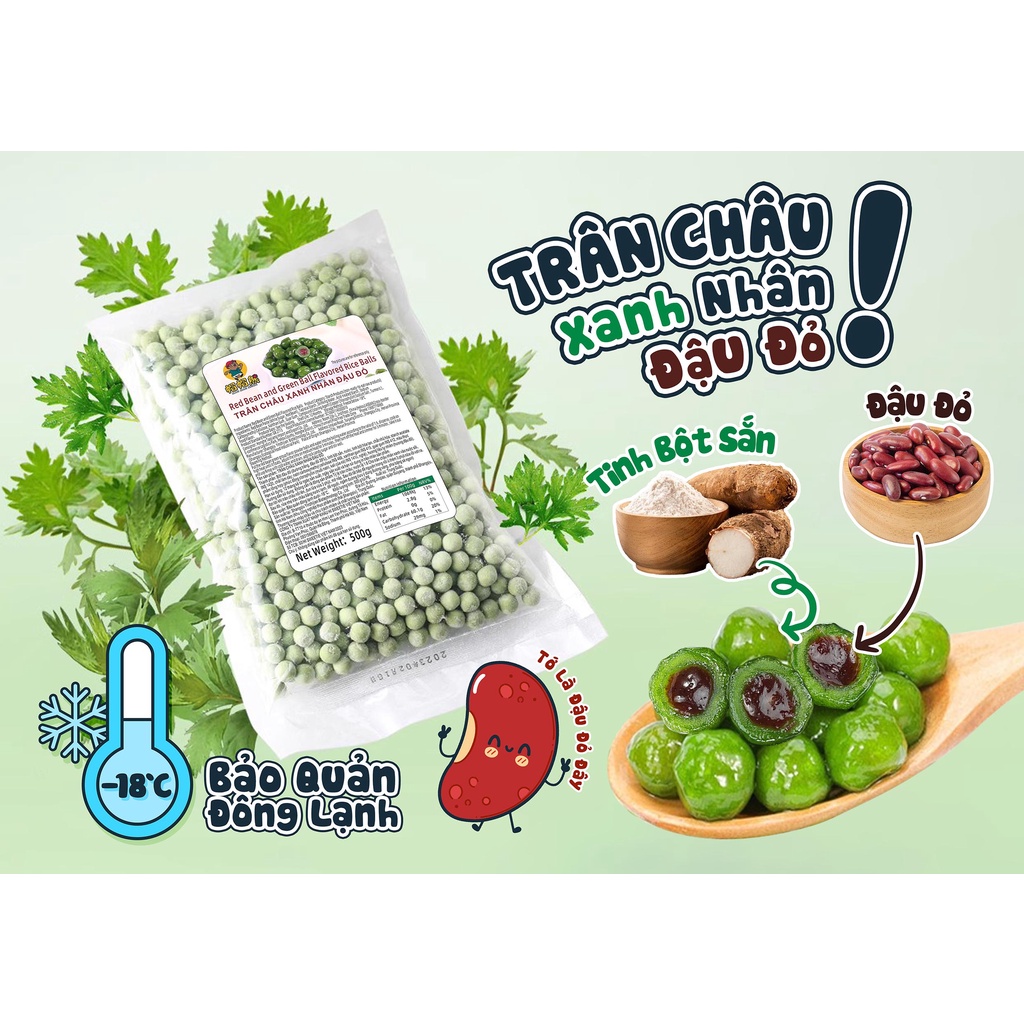 Trân Châu Tươi Mao Mao - Trân Châu Xanh Bọc Đậu Đỏ 500gr