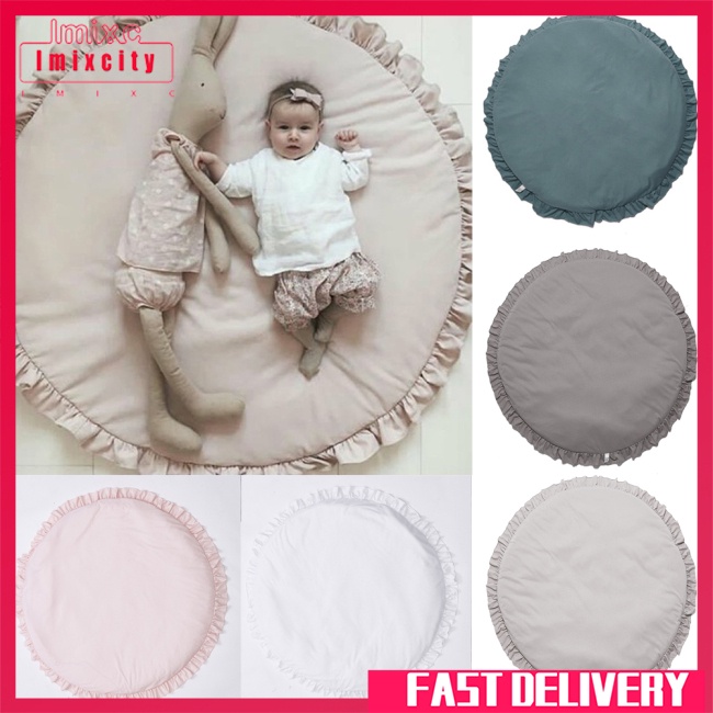 Imixcity baby play mat tấm lót sàn hình tròn ren vành thảm màu rắn phòng trẻ em lều trải giường 100cm