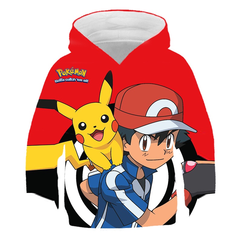 2023 quần áo trẻ em pokemon pikachu hoodies cho trẻ em in 3d phim hoạt hình thời trang bé trai và bé gái quà tặng sinh nhật