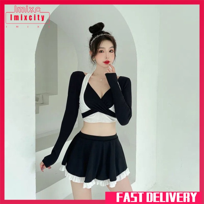Imixcity 2pcs women split swimsuit áo tắm dài tay áo bơi chống nắng quick-drying two-piece set