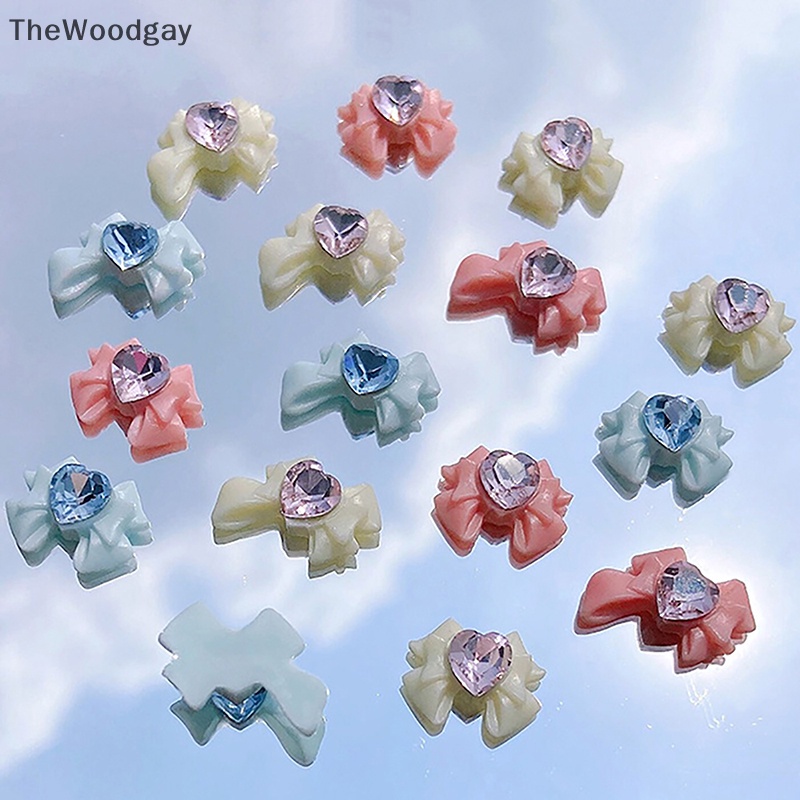 Thewoodgay 10 cái 3d resin bowknot nail ch kim cương hồng ruy băng nơ rhinestone bộ phận trang sức làm móng trang trí diiy salon phụ kiện quà tặng en