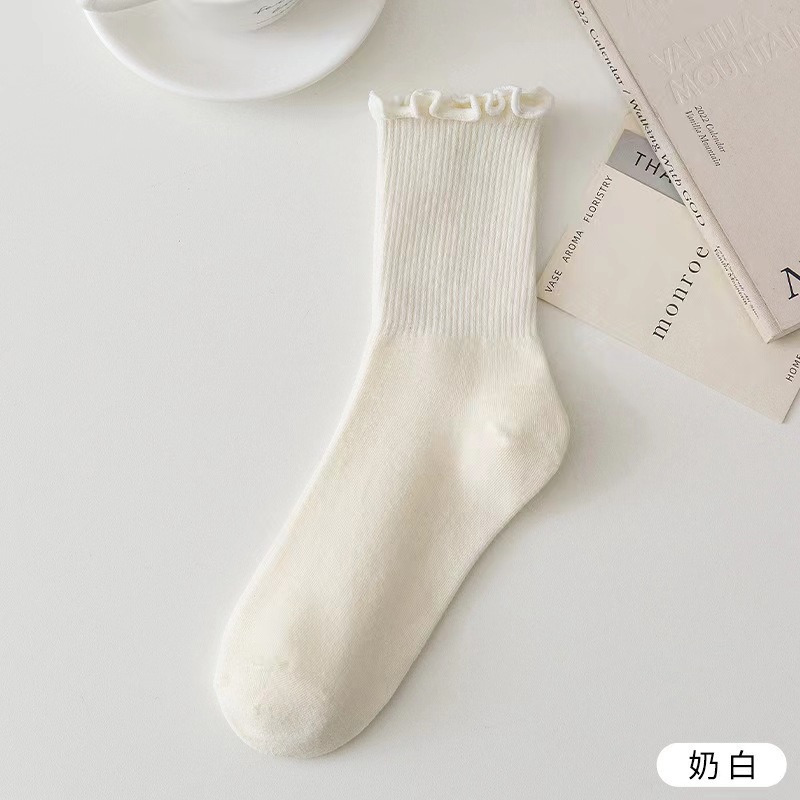 Unisex fashion tri-collar white / black high-collar sport socks