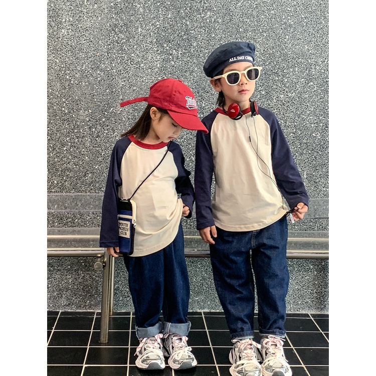 Bộ Áo Thun Tay Dài Cổ Tròn Màu Sắc Tương Phản Thời Trang Mùa Thu Mới 2023 Dành Cho Gia Đình