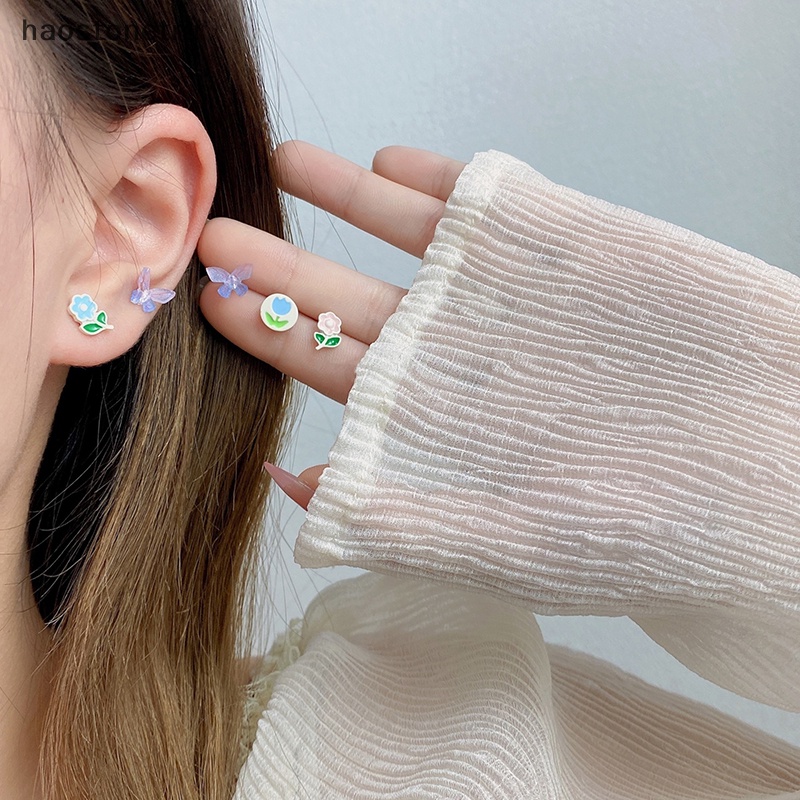 Ru một tuần bộ tối giản của bông tai tuilp hoa bướm nút thắt bông tai thời trang mùa xuân sunmmer ear stud cho phụ nữ trang sức cô gái n