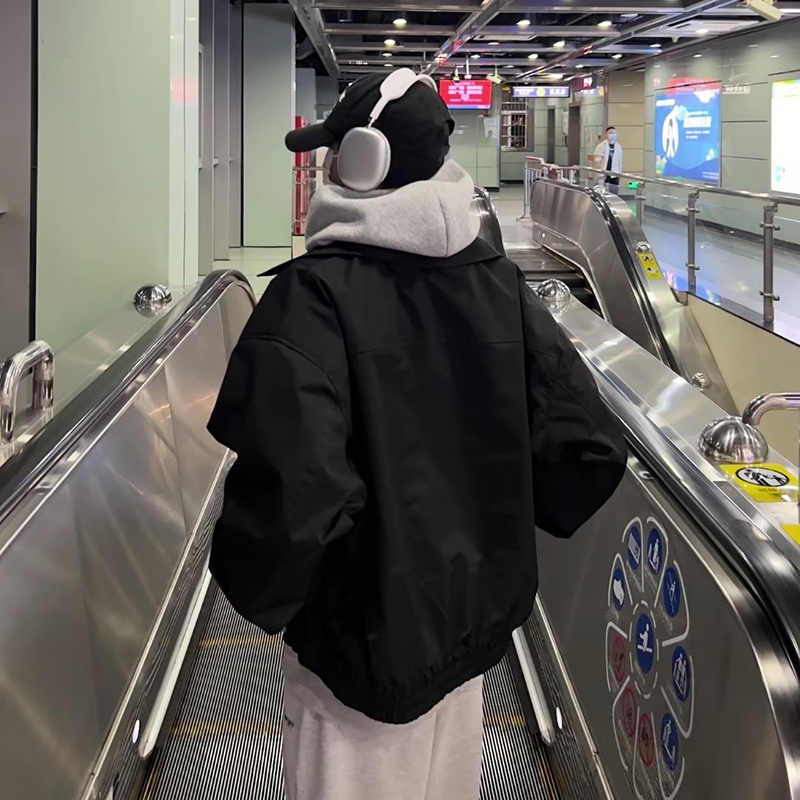 Kyushuad Áo Khoác Có Nón Tay Dài Màu Trơn  Tiêu Chuẩn harajuku Thời Trang Trẻ Trung Cho Nam
