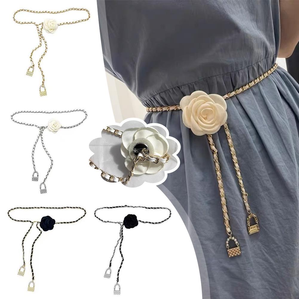 Dây Xích Đeo Hông Bằng Kim Loại Họa Tiết Hoa Trà Trang Trí Đầm y0t4