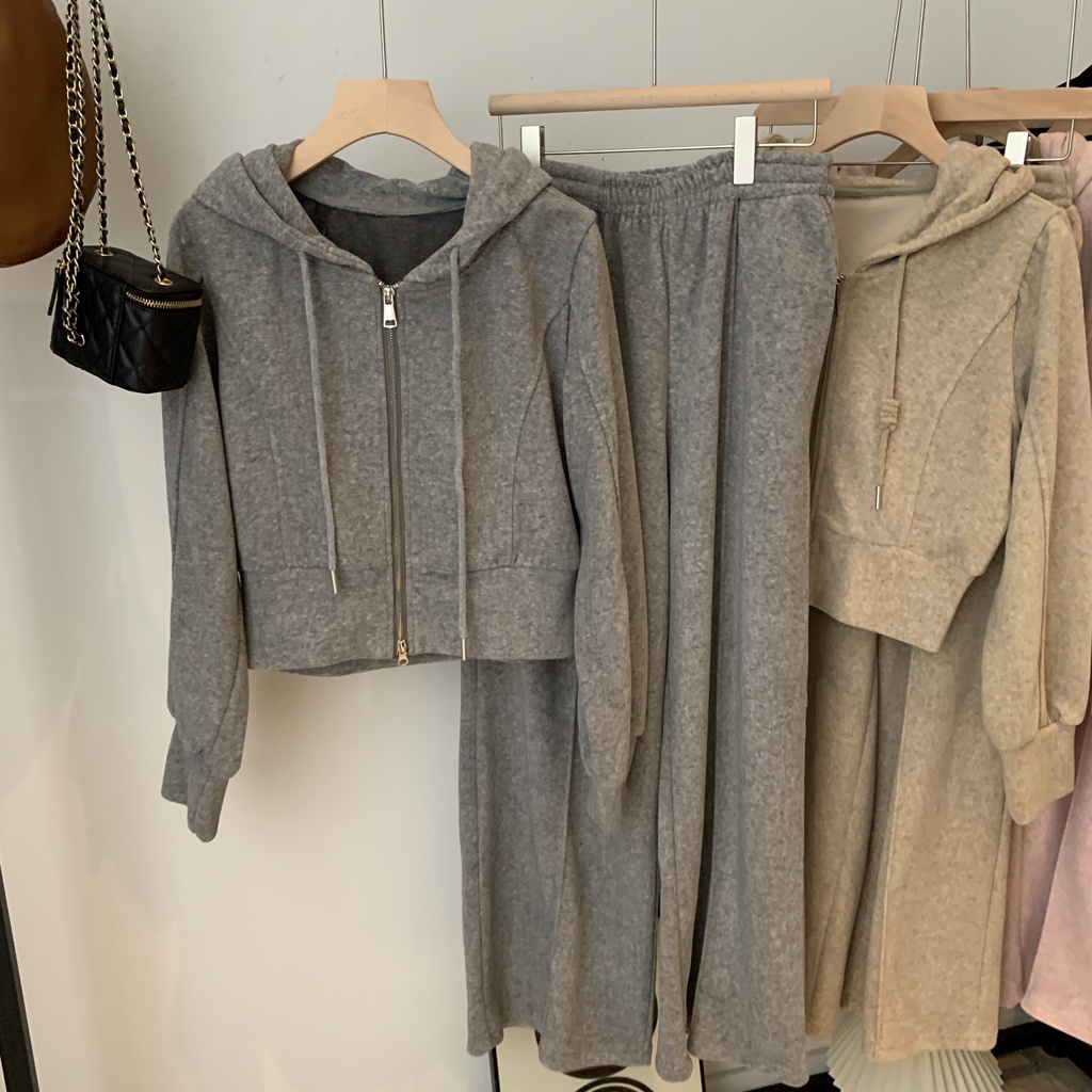 Hood sweatshirt wide-leg pants fashion suit women casual two-piece suit