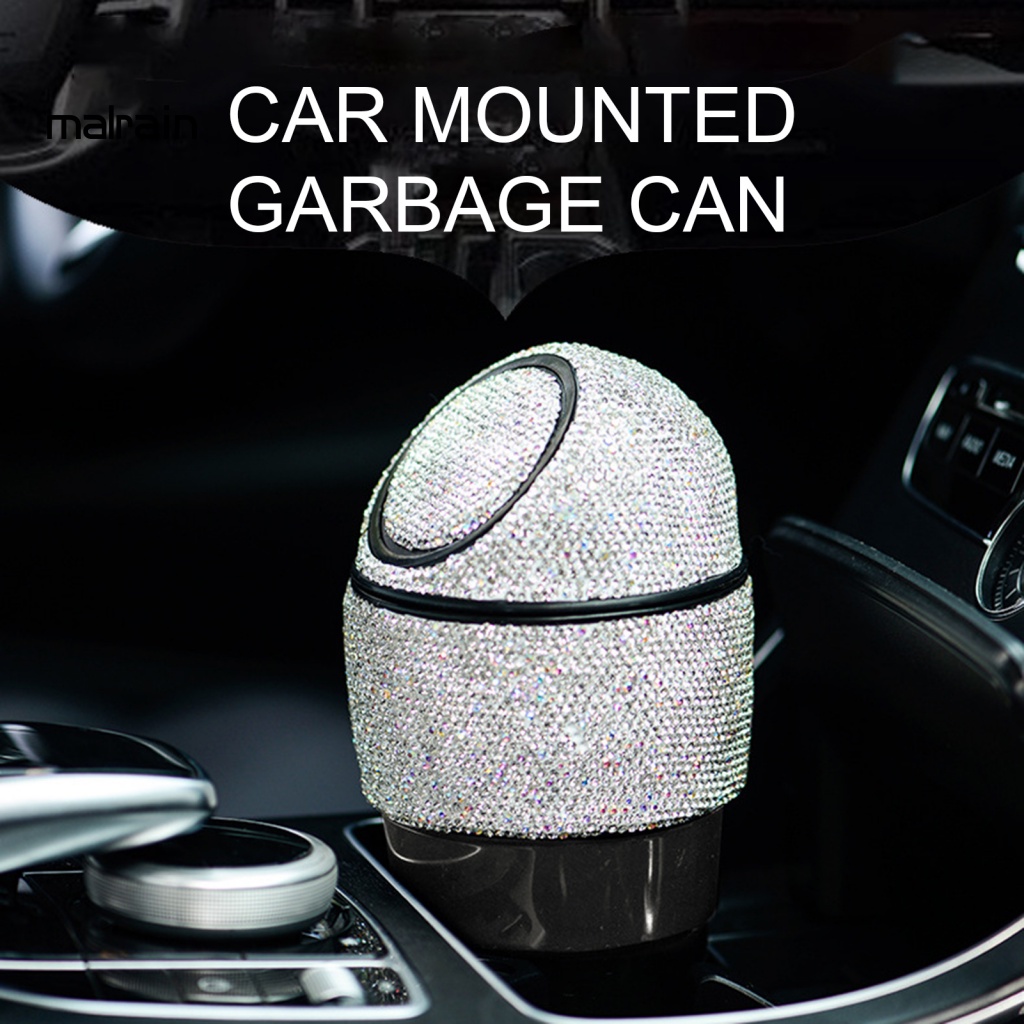 Thùng Rác Màu Trắng Đính Đá Dung Tích Lớn Cho Xe Hơi