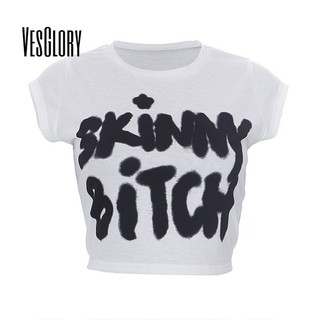 Áo thun crop top VESGLORY cổ tròn in họa tiết chữ cái thời trang 2023 dành cho nữ