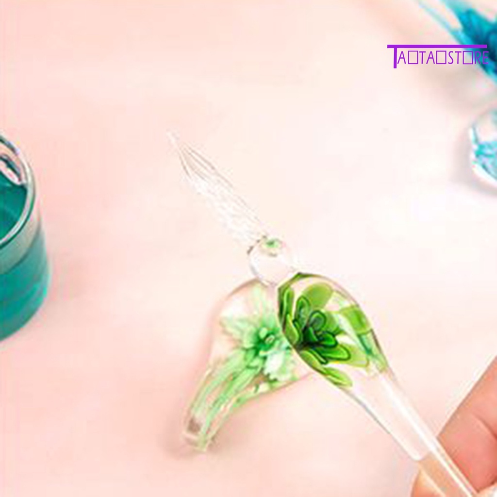 1 Bộ Bút Máy Dạng Hoa Pha Lê Mịn Màng Cầm Tay Kèm Mực In