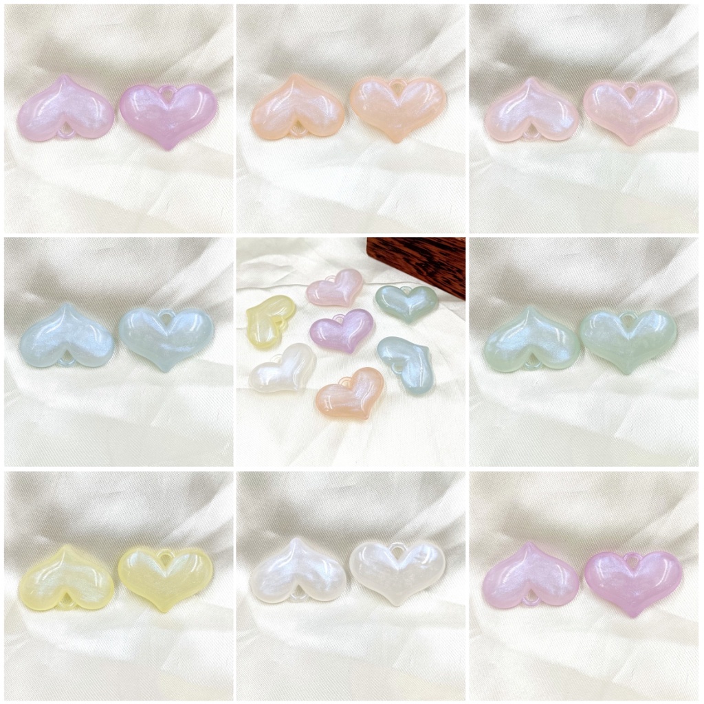 Bộ 5 Hạt Acrylic Hình Trái Tim Có Lỗ Treo Trang Sức Thời Trang DIY