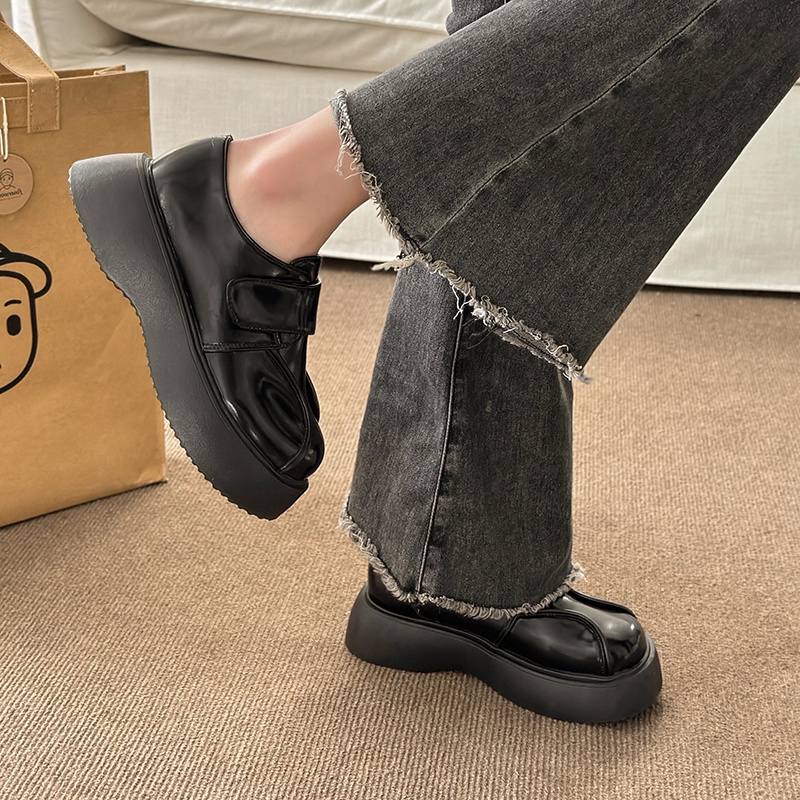 Giày Lười Da Đế Dày Một Lớp Khóa Dán Màu Trơn Đơn Giản Dành Cho Nữ