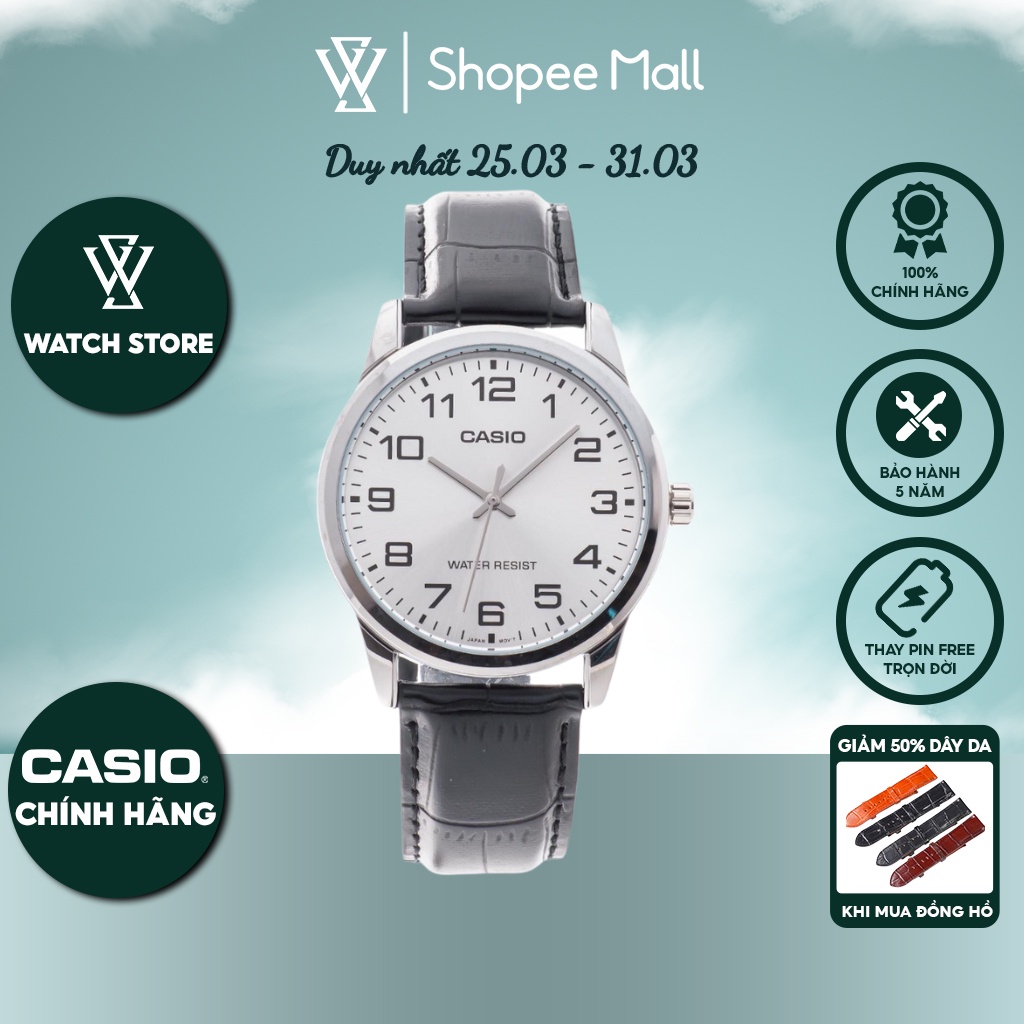 Đồng Hồ Quartz Nam Casio WATCHSTORE MTP-V001L-7BUDF Thiết Kế Kính Khoáng 38mm, Dây Đeo Da Và Vỏ Thép Không Gỉ Cao Cấp