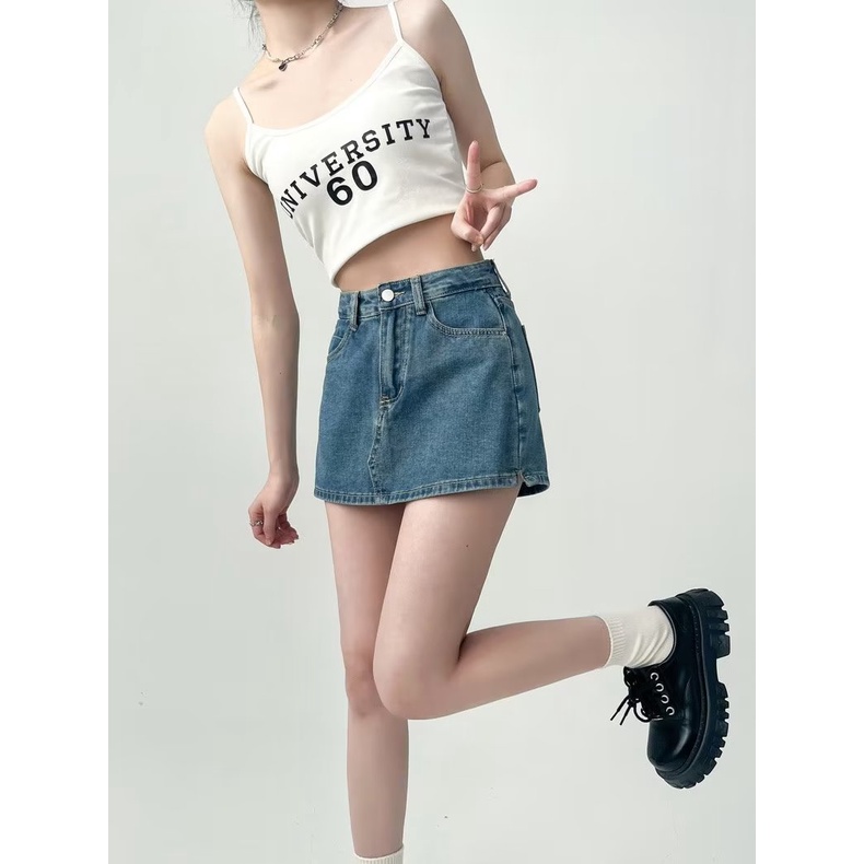 Chân váy jean Ngắn Lưng Cao Co Giãn Tốt Màu Sáng Thời Trang Mùa Hè Cho Nữ Màu Sắc