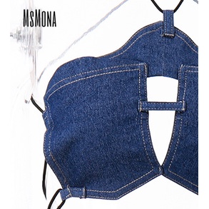 Áo Hai Dây Denim Màu Trơn Thời Trang 2023 Cho Nữ