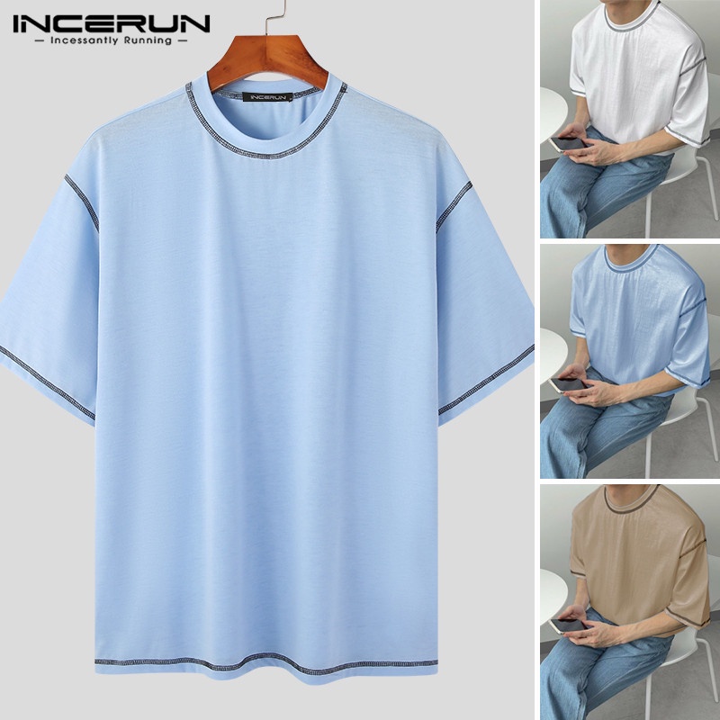 Áo Thun Tay Ngắn Màu Trơn INCERUN Solid Hasu