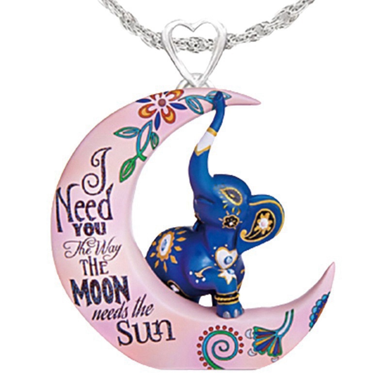 Vòng cổ Mặt Hình Voi Và Mặt Trăng Đính Đá Pha Lê Màu Xanh Dương Thời Trang Cho Nam Và Nữ