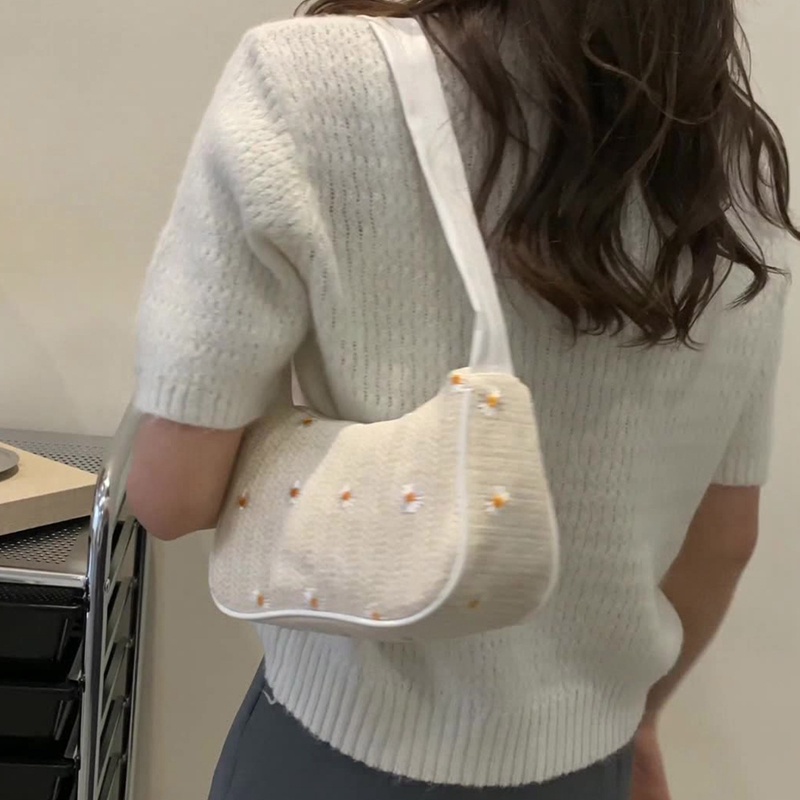 Túi Xách Đan Rơm Đính Hoa Cúc Thời Trang Cho Nữ