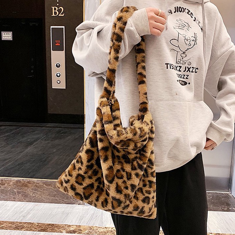 Fancy Túi Tote Xách Tay Bằng Vải Bố Mềm Mại Sức Chứa Lớn Phối Lông Cừu Như Gấu Dành Cho Bạn Nữ