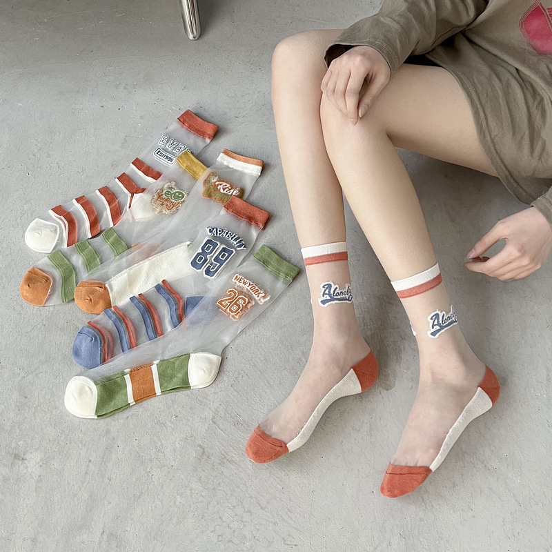 Tất Lụa Trong Suốt In Chữ Thời Trang Xuân Hè Cho Nữ