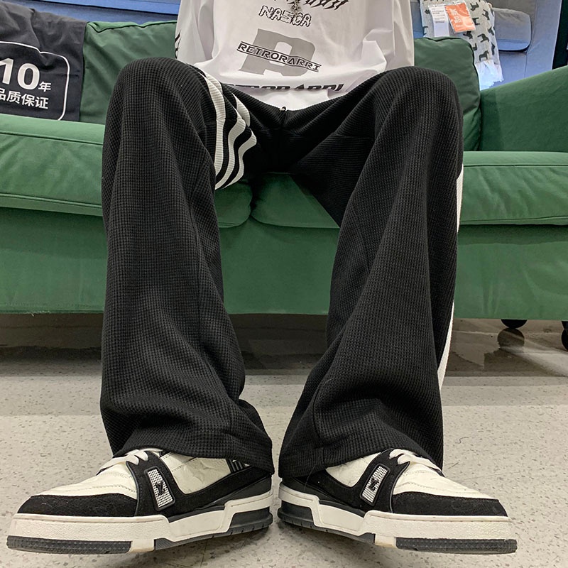 Quần Thể Thao Ống Rộng Họa Tiết Kẻ Sọc Thời Trang Đường Phố Mùa Thu Cho Nam