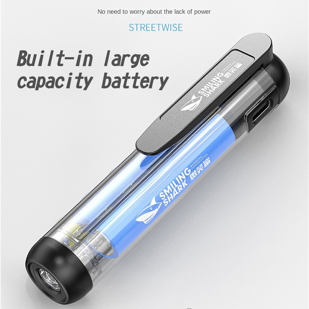 Đèn Kẹp Bút Hình Cá Mập Cười Đèn Pin Mini Cầm Tay Đèn Pha Lớn Đèn Bên Có Khả Năng Hấp Thụ Từ Tính Mạnh Đèn Pin Đèn Pin